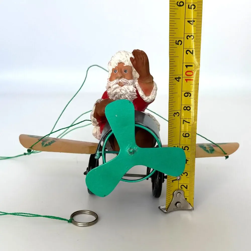Rare Vintage Santa in Plane Metal Mobile Christmas Ornament